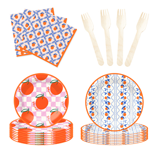 DAMAI <b>Orange</b> Fruit Themed Party Tableware Set Disposable <b>Paper</b> Plates Cups Napkins for Birthday Event Party Decorations - Product Image 6