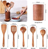 Cuillères en bois pour la cuisson Ustensiles de cuisine en teck Spatule Ustensiles de cuisine en bois Cuillères avec repose-cuillère Porte-ustensiles