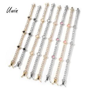 Bracciale Tennis con quadrifoglio pieno ghiacciato collana fortunata di moda donna <span class=keywords><strong>uomo</strong></span> gioielli braccialetti di diamanti - Product Image 1