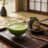 Cérémonie du thé – Bol à matcha en verre borosilicate à double paroi de 350 ml et 500 ml avec bec verseur en V pour thé chaud ou froid
