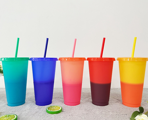 Gobelet réutilisable en plastique PP de 24 oz sans BPA, changeant de couleur, avec logo personnalisé, couvercles et pailles, pour boissons froides - Product Image 6