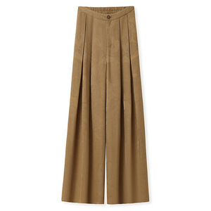 New Chinese Style Early Autumn Loose High Polyester Jacquard Wide-Leg Long <strong>Pants</strong> for Women Gold Weaving Satin Draping N8046 - Product Image 6