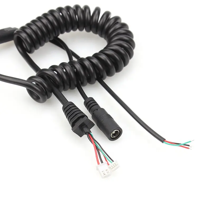 custom electric spiral cable flexible 6 core with dc 5.5 connector XH 2.54