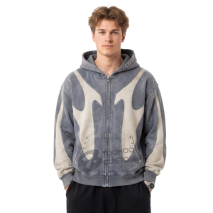 Custom 500gsm Heavyweight Cotton Hoodie <b>Men's</b> Streetwear Boxy Fit Vintage Stone Wash Rhinestone Blank Fleece <b>Pullover</b> Jumper - Product Image 3