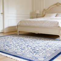 Tapis tissé en laine à poils longs, bleu et blanc, style porcelaine chinoise, adapté aux animaux domestiques, antidérapant, écologique