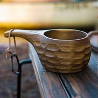 Tasse à café suspendue pour le camping en plein air, 400 ml, en bois d'acacia, avec couvercle, style européen, tasse à café bon marché pour le thé et le lait