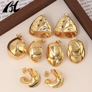 Pendientes modernistas chapados en tono dorado, joyería de diseñador Vintage, pendiente de tuerca Irregular de tendencia de boca de acero inoxidable