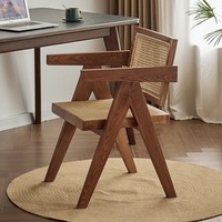 Massivholz-Rattansessel, Atmungsaktiver Kühler Sommerstuhl, Rattansitz & -rückenlehne, Minimalistischer Nordischer Holzstil-Stuhl für Zuhause & B&B