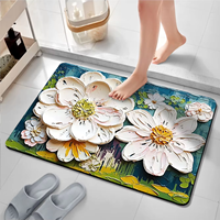 Tapis d'entrée à motif floral, lavable en machine, antidérapant, tapis en velours cristal rembourré, tapis de sol, accepte la personnalisation