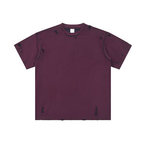 240g T-shirt réversible en détresse en pur coton à manches courtes, Vintage American Casual - Product Image 1