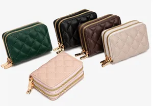 Cartera lujosa con doble cremallera bordada a la moda para mujer, tarjetero pequeño, billetera de cuero de almacenamiento Lingge para hombre