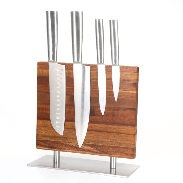 Strong Magnetic Knife Stand with Stainless Steel Base Acacia Wood and Plastic Magnetic Knife Block