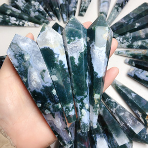 Vente en gros de baguette à pointe en cristal naturel pierre précieuse mousse agate duzy <span class=keywords><strong>pendule</strong></span> pour la décoration - Product Image 5