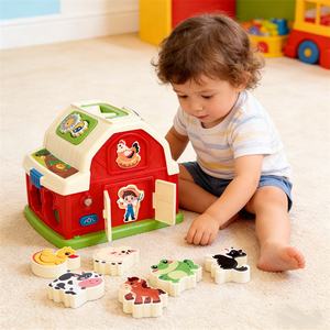 Jouet éducatif musical EPT sur le thème des animaux de la ferme pour les tout-petits <span class=keywords><strong>avec</strong></span> lumières et sons, jeu d'association de formes et développement de la motricité fine - Product Image 1