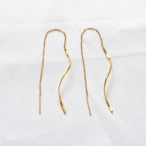 Boucles d'oreilles pendantes élégantes en acier inoxydable avec longues pampilles pour femmes, couleur or, accessoires de bijoux en métal pour piercing d'oreille - Product Image 3