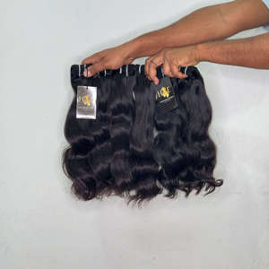 Paquete de cabello humano virgen hindú sin procesar de templo indio, estilo ondulado y rizado, con cierre y frontal, paquete de cabello de onda profunda suelta - Product Image 1