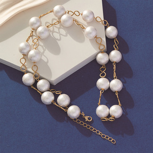 Faux Pearl <b>Necklace</b> White Resin Beaded <b>Long</b> Chain Women's Everyday Wear Geometric Design XL-00012 - Product Image 3