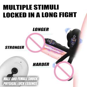 Doppio motore coppia risonatore ispessimento vibratore grande pene martellante clitoride telecomando rosa blocco dello sperma anello per coppie - Product Image 4