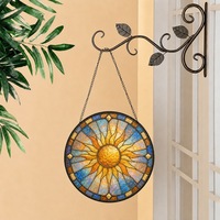 Attrape-soleil artistique en verre, décoration suspendue pour fenêtre en vitrail, rayon de soleil doré, bleu ambre arc-en-ciel