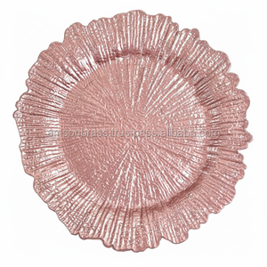 การออกแบบนูนกุหลาบทองเสร็จสิ้นการออกแบบดอกไม้รอบรูปร่างชาร์จจานรับประทานอาหารตกแต่งและแผ่น - Product Image 1