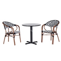 Conjunto de Muebles de Jardín de Mimbre Pintado, Estilo Moderno y Minimalista, para Espacios Pequeños, Mesa y Sillas de Mimbre Pintado Resistente a Altas Temperaturas