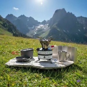 Réchaud de camping portable et pliable à gaz butane, léger, intégré, haute puissance, coupe-vent, avec allumage - Product Image 1