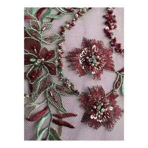 Maille de tissu de polyester de broderie de perles de luxe de paillettes de haute qualité pour le vêtement habillé