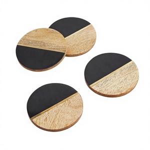 <b>Set</b> of <b>4</b> Wooden Circle Coasters Elegant <b>Table</b> Mats Drink Pads Modern Classic Style Home <b>Dining</b> Decor Heat Resistant Coasters - Product Image 1
