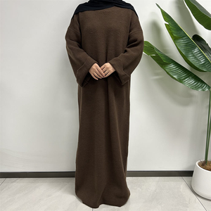 New Áo Len Abaya Độ Dày Mùa Đông Dài Ăn Mặc Chất Lượng Cao Cổ Điển Hồi Giáo Quần Áo Sóng Cuff khiêm tốn Ấm Đóng Abaya - Product Image 4
