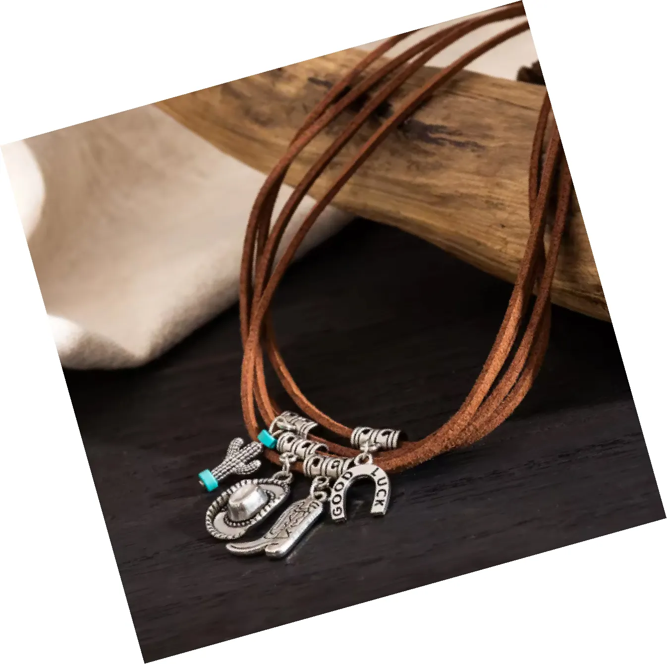 Turquoise Pendant Chunky Western Vintage Stainless Steel Fashion Jewelry Charm Cowgirl Cowboy Boot Hat Necklaces For Women