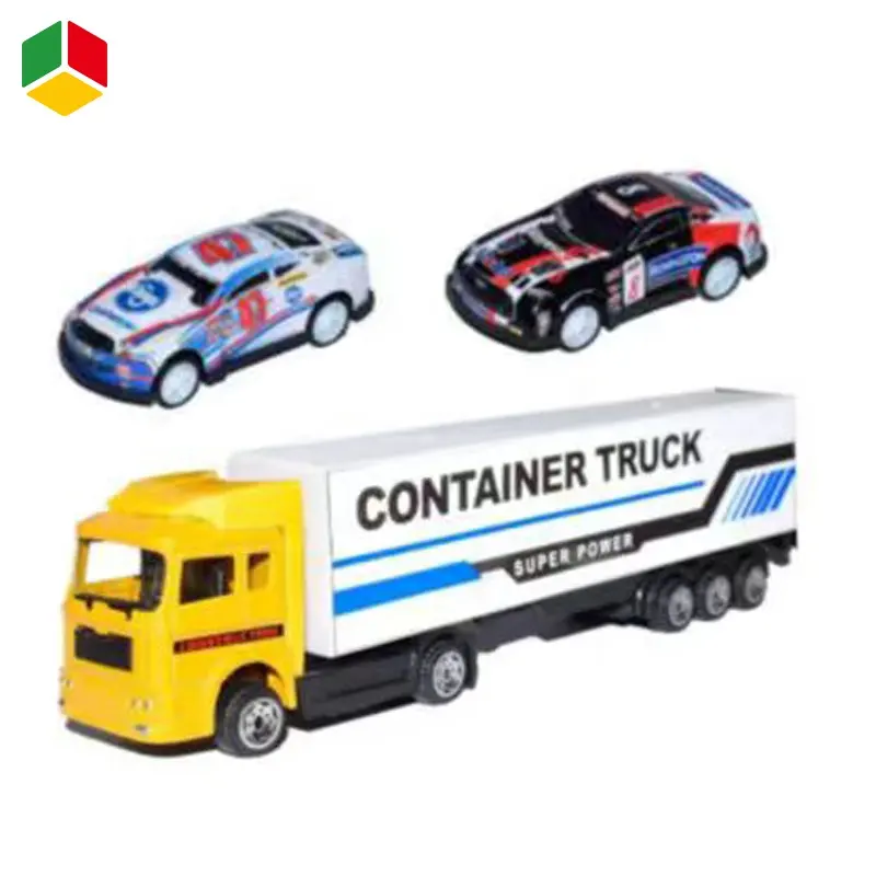 QS Custom Diecast Model Vehicle Toys 1:48 Pull Back Alloy Container Trucks With 2 Random Racing Cars