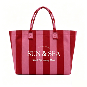 Sac fourre-tout structuré trapézoïdal personnalisé à rayures contrastées pour femme, idéal pour la plage, les fêtes, les vacances et le shopping, sac à main robuste - Product Image 1