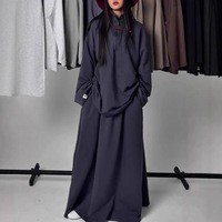 Robe décontractée quotidienne pour femme, élégante et modeste, grande taille, longueur cheville, manches longues, motif uni, style islamique R-864