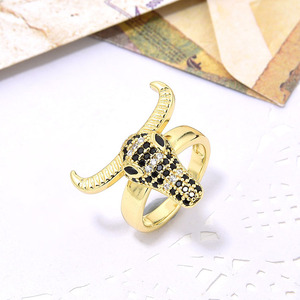 Anillo de compromiso para mujer, sortija de oro de 18 quilates, arcoíris, esmalte delicado, Circonia cúbica, Cráneo, buey, cuerno, joya, RM1559 - Product Image 3