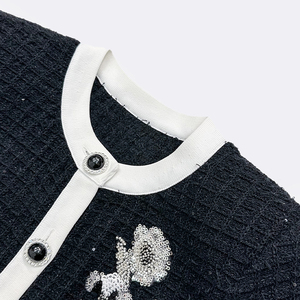 Autunno/inverno 2025 classico stile oro <span class=keywords><strong>nero</strong></span> piccola fragranza a maglia fiore scintillio ricamato <span class=keywords><strong>lungo</strong></span> abito a due pezzi - Product Image 3