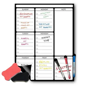 Kinder Whiteboard Magneet Droog Wissen Maandelijkse Kalender Aangepaste Wekelijkse Koelkast Kalender Magnetisch Kalenderbord Voor Koelkast