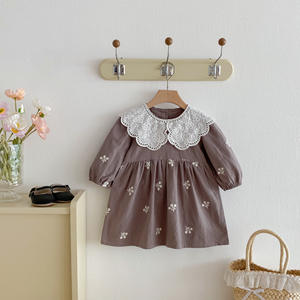 Детское платье во французском стиле 2026 года, весна-осень, новое, с кружевным воротником, длинным рукавом, вышитое, хлопковое, для девочек, платье принцессы - Product Image 4