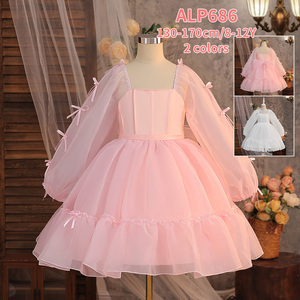 Vestido de Princesa Elegante <span class=keywords><strong>para</strong></span> Niñas, con Falda de Tul en Capas y Mangas Largas Blancas, <span class=keywords><strong>para</strong></span> Bodas y Fiestas Infantiles - Product Image 2