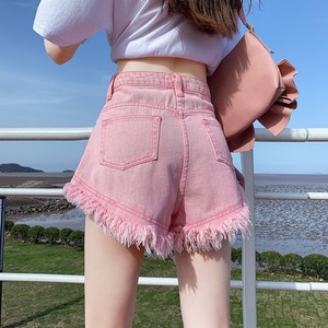 Shorts de mezclilla de cintura alta con borlas para mujer, transpirables, ajustados, rectos, a la moda, novedad de verano - Product Image 6