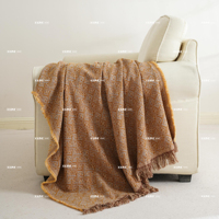Plaid Jacquard Classique Personnalisé en Mélange Coton Lyocell à Motif Vintage, Anti-Boulochage, Quatre Saisons, pour Décoration Intérieure