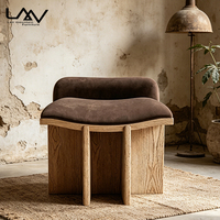 Chaise de salon de style nordique, chaise de loisirs rétro, tabouret de chambre d'hôtel avec cadre en bois et revêtement en tissu marron, mobilier