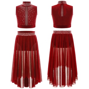 6-16 enfants filles 2 pièces costumes tenue de <span class=keywords><strong>danse</strong></span> lyrique haut court avec jupe ensembles pour la louange <span class=keywords><strong>danse</strong></span> moderne scène Performance compétition - Product Image 3