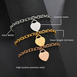 18K Gold Plated Rolo Chain Stainless Steel Bracelet with Blank Heart <strong>Charm</strong> Pendant Personalized Jewelry <strong>Bangles</strong> - Product Image 2