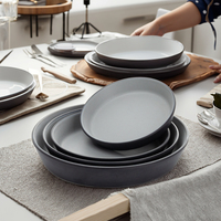 Offre Spéciale – Ensemble d'Assiettes Rondes Profondes Grises et Noires en Plastique Écologique de Haute Qualité pour Restaurants et Fêtes