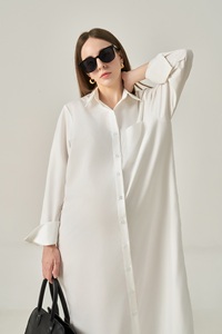 Vestidos de Verano de Algodón y Poliéster, Maxi, Holgados, Casuales, Minimalistas, de Manga Regular, Cuello Camisero, con Botones, a Rayas, Transpirables - Product Image 4