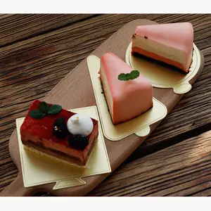 Kustom bentuk berbeda makanan penutup menampilkan baki dasar kertas kue papan kue Mini perak emas putih