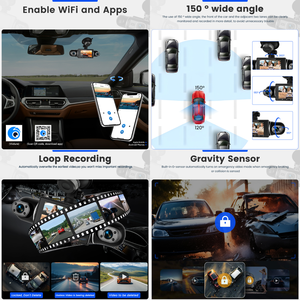 Podofo 3" Dash Cam 1080P 5 Lens Car DVR <b>Camera</b> Video Recorder G-Sensor/<b>WiFi</b> <b>SMART</b> APP Control 360 Protection 64G TF Card - Product Image 3