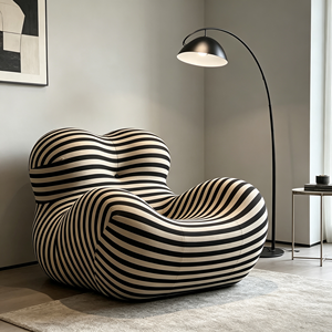 Sofá Moderno de Tres Plazas con Tapizado Bouclé a Rayas, Respaldo Acolchado, Brazos Acolchados, Patas de Madera, Diseño Contemporáneo Multiusos para Sala de Estar - Product Image 6