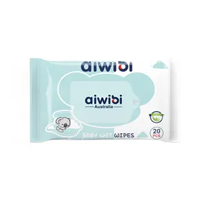 AIWINA 친환경 20 pcs 포켓 손 입 파라벤 무료 생분해 성 100% 대나무 섬유 천연 물 아기 젖은 손수건