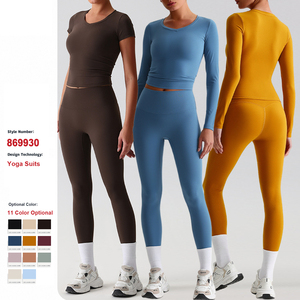 Custom Spring Summer Quick-Drying Long-Sleeved Yoga Suits Gym Running Sports Clothes High Waist Pants Women 2-Piece Set Yoga Set